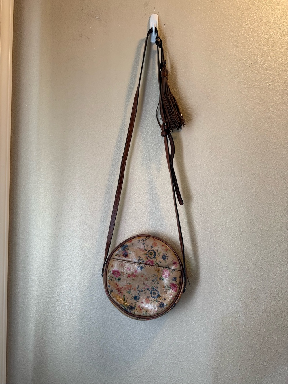 Patricia Nash Floral Round Crossbody in Brown and Cream
